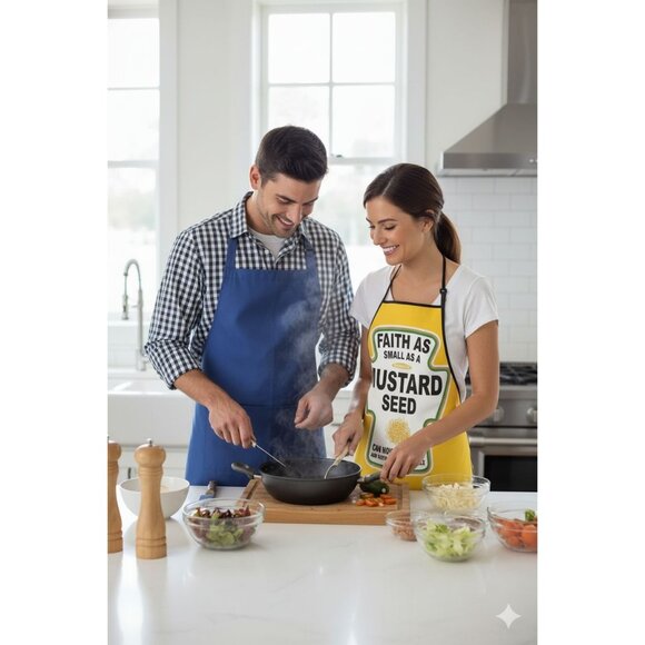 Faith As Small As Mustard Seed Yellow Apron With Inspirational Quote - Picture 2 of 3